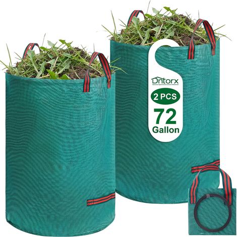 Lot de 2 grands sacs de jardin 500 L/272 L avec poignées, sacs à déchets de jardin, sacs verts réutilisables pour ramasser l'herbe, les feuilles et les débris (272 L) (1/5)