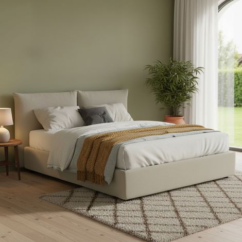 Talamo Italia Cama matrimonial Gabriella, Cama contenedor con revestimiento de tela, 100% Made in Italy, Apertura frontal, adecuado para colchón Cm 160x200, Beige, con embalaje reforzado (1/5)