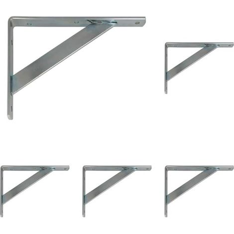 Staffa per mensola a muro, supporto per mensola, staffa per mensola in acciaio, colore: zincato, dimensioni: 200 x 125, peso massimo supportato: 320 kg (confezione da 5) (1/3)
