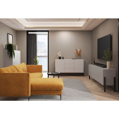 Pack salón completo colección SALMA – aparador XL 4 puertas, armario & aparador beige & negro mate