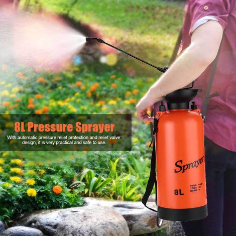 Gartenspritze mit Luftdruck und Schultergurt, 8-Liter-Agrarkanister zum Bewässern und Behandeln von Nutzpflanzen. (1/3)