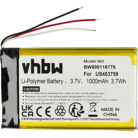 vhbw Battery Replacement for Sony US453759 for MP3-Player Music Player (1000 mAh, 3.7 V, Li-polymer)