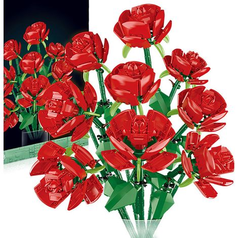 Ensemble de blocs de construction Bouquet de fleurs, magnifique bouquet de fleurs en blocs, cadeau idéal pour la Saint-Valentin (neuf roses). (1/5)