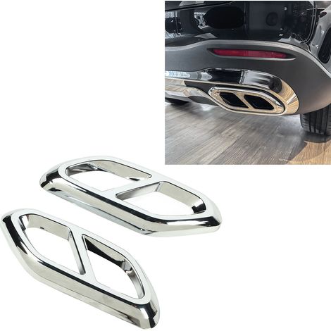 (Vidéo disponible) Embouts adhésifs pour silencieux d'échappement (une paire, gauche et droite) pour Mercedes-Benz GLC-Class X254 AMG Line 2022 et plus (ZST-465) en argent. (1/5)