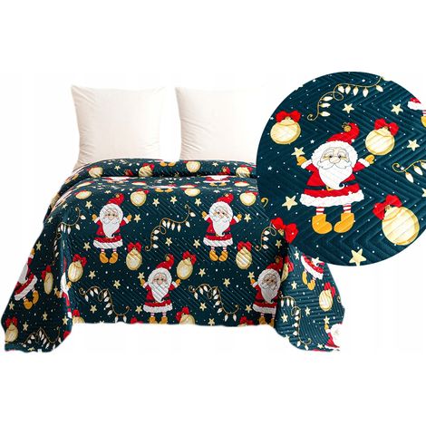 Coperta natalizia per letto 220x200 cm trapuntata con motivi natalizi (1/5)