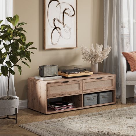 Mesa de centro Elven, Roble, 120 x 50 cm con 2 cajones, Vicco (1/5)