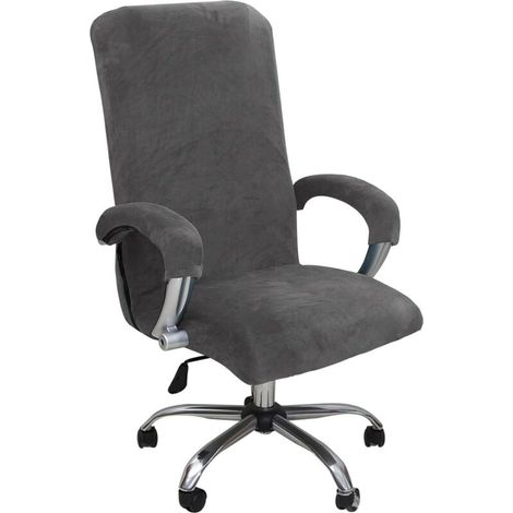 Samt-Bürostuhlbezug, Stretch-Stuhlbezug mit Armlehnenbezug, Universal-Bürostuhlbezug mit hoher Rückenlehne, waschbar, Grau, XL