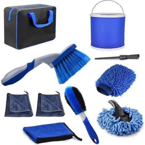 Kit Nettoyage Voiture 10 Pièces avec Brosses pour Intérieur Extérieur Durable Sac Inclus (1/4)