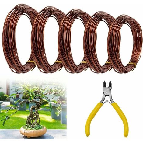 5 Rollen Aluminium-Bonsai-Draht, 1,0/1,5/2,0 mm, eloxierter Bonsai-Bindedraht, 10 m, korrosionsbeständiger Bonsai-Baumdraht mit Schneidzange für Bonsai-Pflege, Handarbeit, Gartenarbeit – Braun (1/5)
