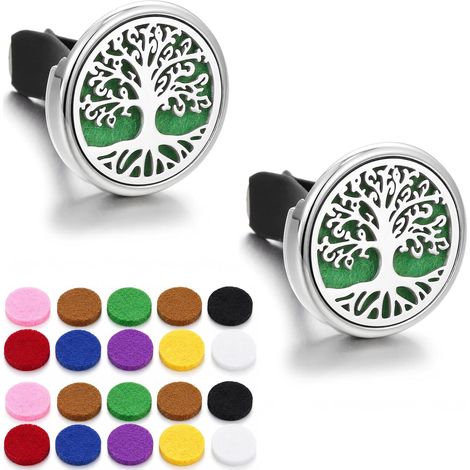 20 Pcs Stainless Steel Tree Of Life Design Car Essential Oil Diffuser Vent Clip Air Freshener With Pads Rechargeable Interior Car Air Freshener (1/5)