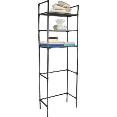 ® Étagère de toilette, Support de rangement de toilette à 3 niveaux, Meuble étagère dessus WC, 150x50x26cm, noir (1/5)