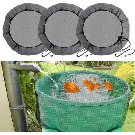 Adjustable 3-part rain barrel cover with drawstring, leaf protection - 95 cm diameter, black (1/5)