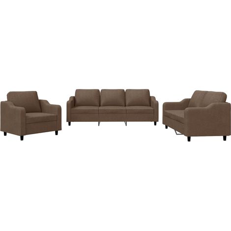Set di Divani 3 pz con Cuscini Marrone in Tessuto vidaXL (1/5)