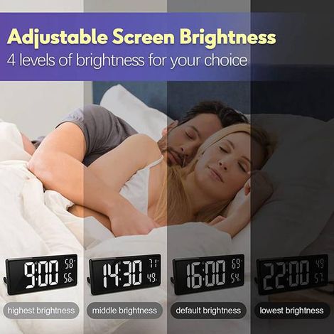 1 schwarze digitale Wanduhr aus ABS, 14,3 Zoll, mit heller LED-Anzeige für Temperatur und Datum.