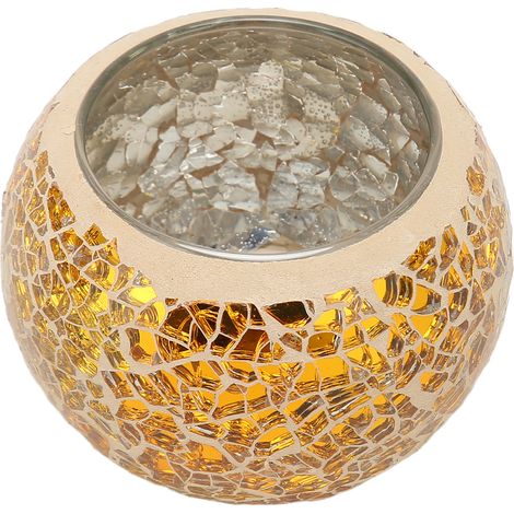 Bougeoir mosaïque, artisanal, bougeoir romantique en verre doré, bougeoir pour bougie chauffe-plat, bougeoir pour table à manger. (1/5)