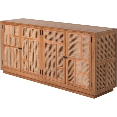 Bahut teck et rotin 4 portes COLONIAL - 175x45x80 cm - Kayu Meuble (1/5)