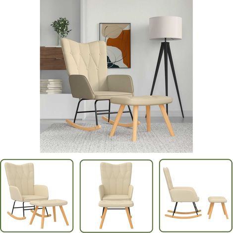 The Living Store Chaise à bascule avec repose-pied Crème Tissu - Chaise À Bascule - Chaise Relaxante - Fauteuil Inclinable - Mobilier De Salon - Fauteuil Confortable (1/5)