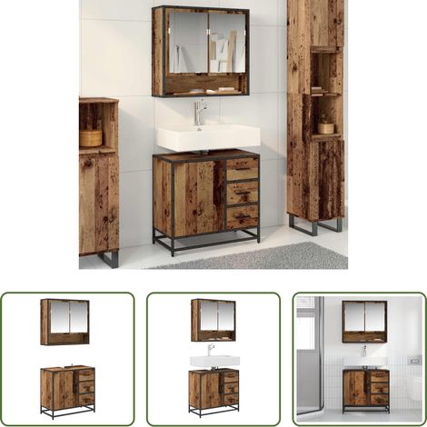 Armoire miroir -  Ensemble de mobilier de salle de bain 2 pcs Bois Ancien (1/5)