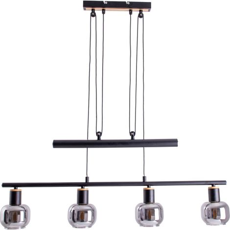Suspension 4 Lampes Réglable en Hauteur Métal Noir et Verre Fumé E14 78 x 10 cm - PANGIVO (1/5)