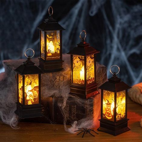 CCYKXALot de 4 lanternes citrouilles décoratives pour Halloween - Lanternes d'extérieur avec bougie LED citrouille - Décoration d'intérieur et de jardin (1/5)