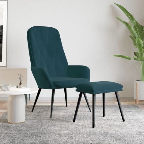 Teenpull – Relaxsessel mit Hocker Blau Samt (1/5)