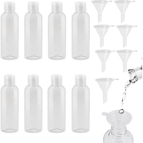 8 Reisefläschchen, 100-ml-Kunststofffläschchen mit 8 kleinen Trichtern, transparente PET-Kosmetik