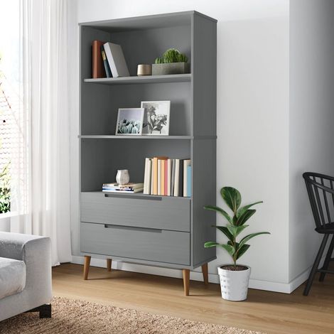 Librería madera maciza de pino gris 85x35x170,5 cm