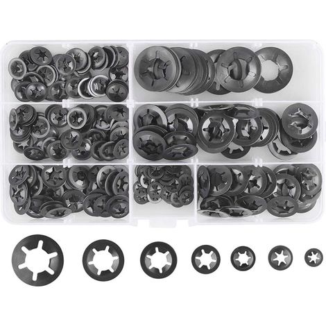 280 Pcs Rondelles De Blocage Rondelles De Verrouillage, Rondelles à Verrouillage Rapide De Rondelles De Verrouillage En Acier M3 M4 M5 M6 M8 M10 M12, 7Tailles, Noir (1/5)