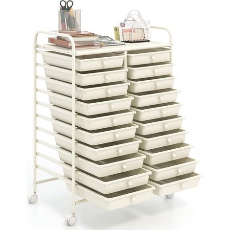 COSTWAY Carrello di Stoccaggio con 20 Cassetti, Carrello portaoggetti con 4 Ruote, Carrello Multiuso per Scuola Ufficio Cucina, 64 x 39 x 88 cm (Bianco) (1/5)