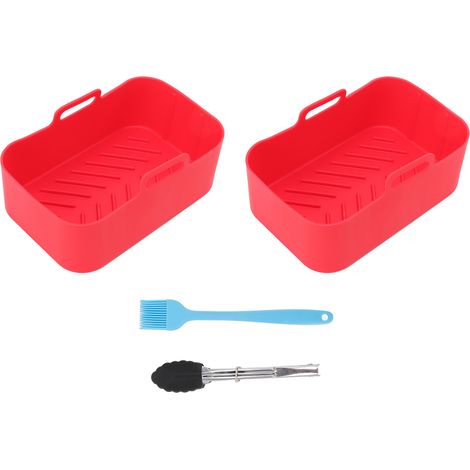 Lot de 2 Cuves en Silicone pour Friteuse Air Ninja DZ201 Foodi 8QT - Antiadhésif, Rouge, 19,5x12,7x7cm + Brosse et Pince (1/5)
