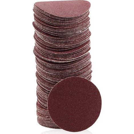 Lot de 100 disques abrasifs de 2" pour ponceuse à bois 80 Grain de disques abrasifs à crochet et boucle pour perceuse à bois Outils rotatifs sans trou rouge (1/5)