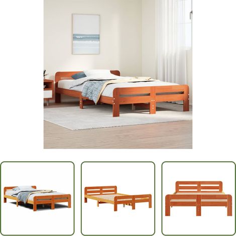 vidaXL Kiefernholz - Massivholzbett ohne Matratze Wachsbraun 135x190 cm Kiefernholz (1/5)