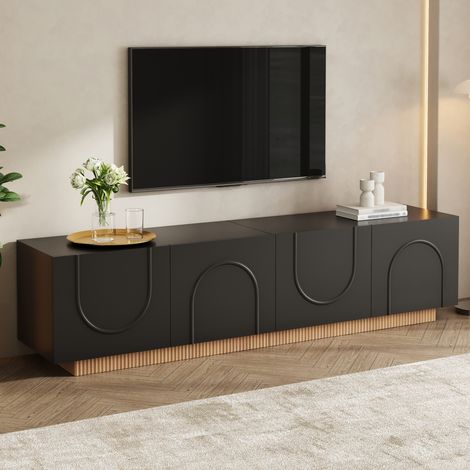 Mueble TV moderno negro 170 x 38 x 42 cm en MDF y aglomerado con 4 puertas y pasacables (1/5)