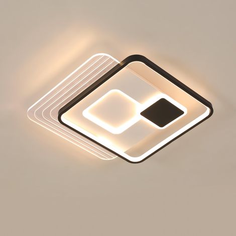 Lampe de Plafonnier LED Carré 45x45cm, Acrylique Noir/Blanc Moderne, 37W Dimmable avec Télécommande, Pour Salon/Chambre/Cuisine (1/5)