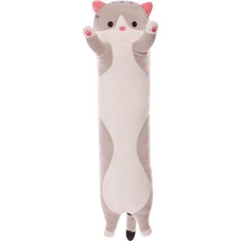 Coussin long chat, grande peluche, poupée endormie, poupée personnalisée, cadeau pour les filles d'anniversaire (gris) (1/5)