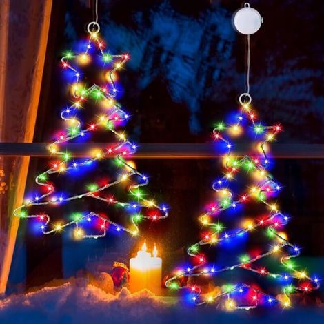 Batteriebetriebene Lichterkette mit Saugnapf und Timer für die Weihnachtsdekoration im Innen- und Außenbereich, 2er-Set, bunte Lichter (1/5)