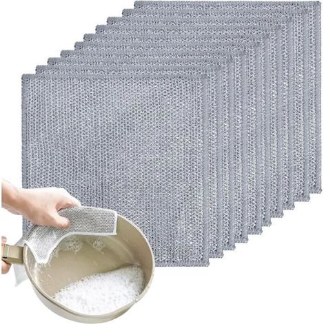 10Pcs Chiffons à Vaisselle en Fil Métallique, Torchon Multifonctionnel en Fil Métallique Anti-Rayures, Torchon Fil Metallique (1/4)
