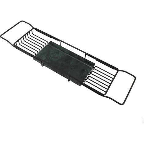 Badewannenablage aus Metall in Marmoroptik, rutschfest, platzsparend, multifunktional, ausziehbar, Einzugsgeschenk, Schwarz/Grün (1/5)