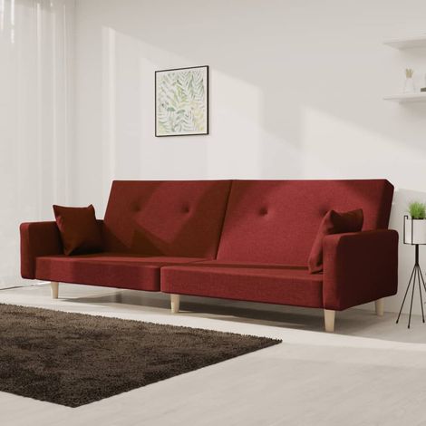 Schlafsofa 2-Sitzer mit 2 Kissen Weinrot Stoff (1/5)