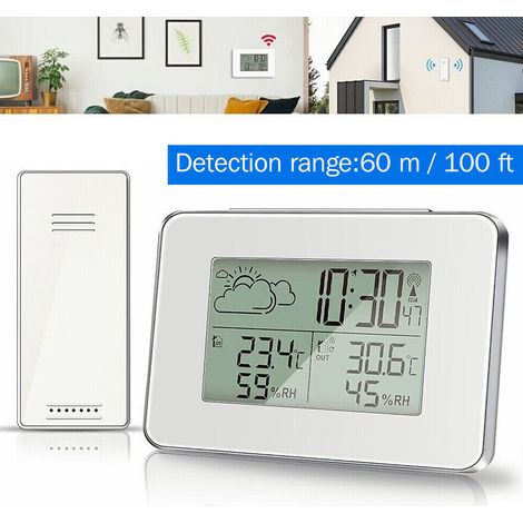 Drahtlose digitale Wetterstation mit Uhr, Kalender und Thermometer für den Innen- und Außenbereich