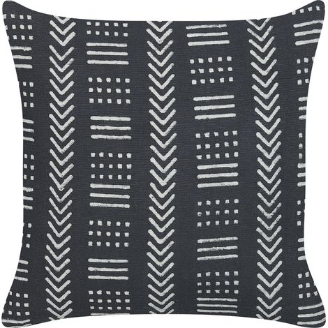 Cojín de algodón negro blanco crema 45 x 45 cm patrón geométrico boho Benzoin (1/5)