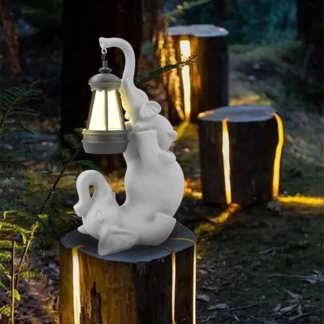 Statuetta di elefante con lanterna solare in resina per giardino, terrazzo e interni (1/5)