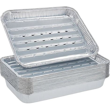 30pcs plateaux jetables pour barbecue - 34 x 23 x 2,8 cm - En aluminium perforé - Avec trous pour griller, barbecue, charbon de (1/5)