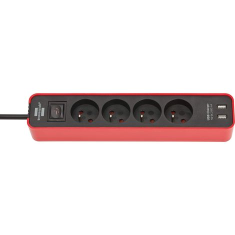 Brennenstuhl Multipresa ECOLOR rossa, 4 prese + 2 prese USB, con 1,5 m di cavo (1/4)