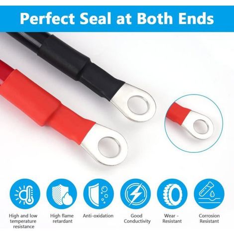 Câble de batterie 30cm 5AWG 16mm² 12V en cuivre, 2 pièces, bornes anneaux M8, pour auto moto camping-car marine installation solaire (1/5)