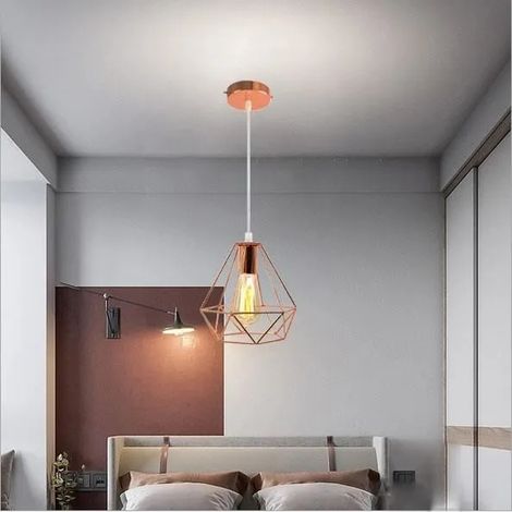 Lampe Suspension - - Métal Diamant Cage - Or Rose - Style Industriel - 20 cm (1/4)
