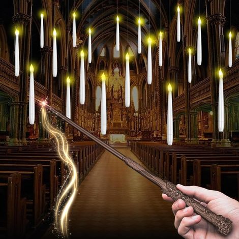 10x Schwebende LED Kerzen flammenlos mit Zauberstab Fernbedienung, Fliegende Kerzen Deko für Halloween, Party & Weihnachten