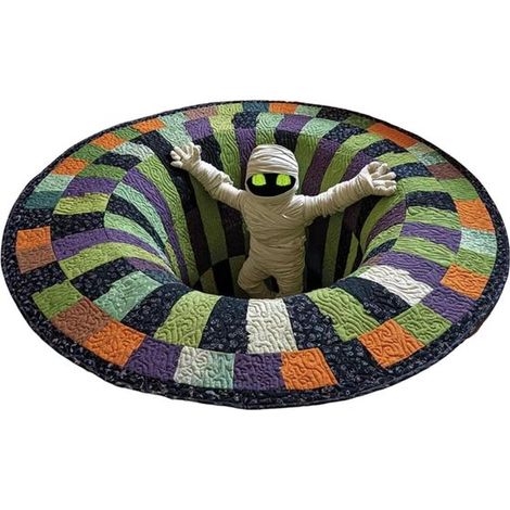 Tapis rond matelassé 3D Halloween - Motif bonbons de maïs - Illusion - Décoration cosy idéale pour le salon - Diamètre 60 cm - Halloween 2 (1/5)
