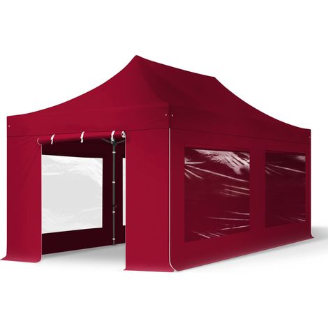 3x6m Pop Up Gazebo PREMIUM Steel 40 mm, incl. Sidewalls with Panorama Windows, red High Performance Polyester approx. 350g/m²