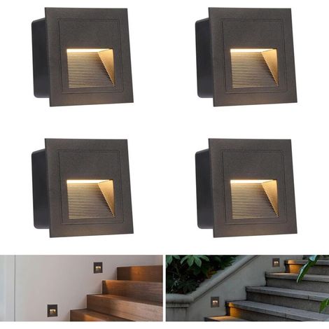 Set of 4 recessed LED spotlights for stairs, warm white 3000K, 3W, black, for indoor use. (1/5)